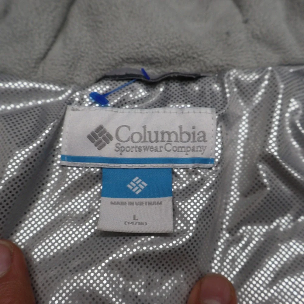 Columbia Ski Jacket Kids Large 14/16 White Marble Print Omni-Heat Insulated Hood